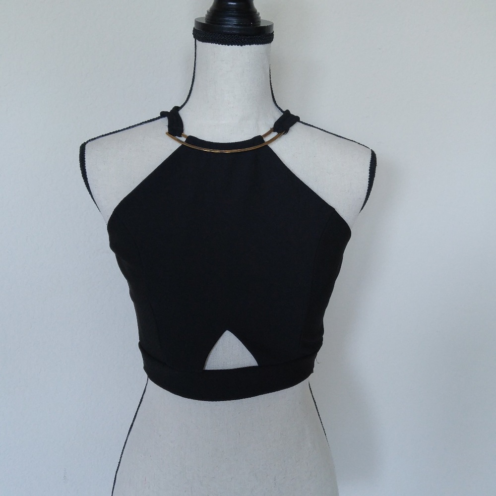 Papaya Black Sleeveless Halter Top